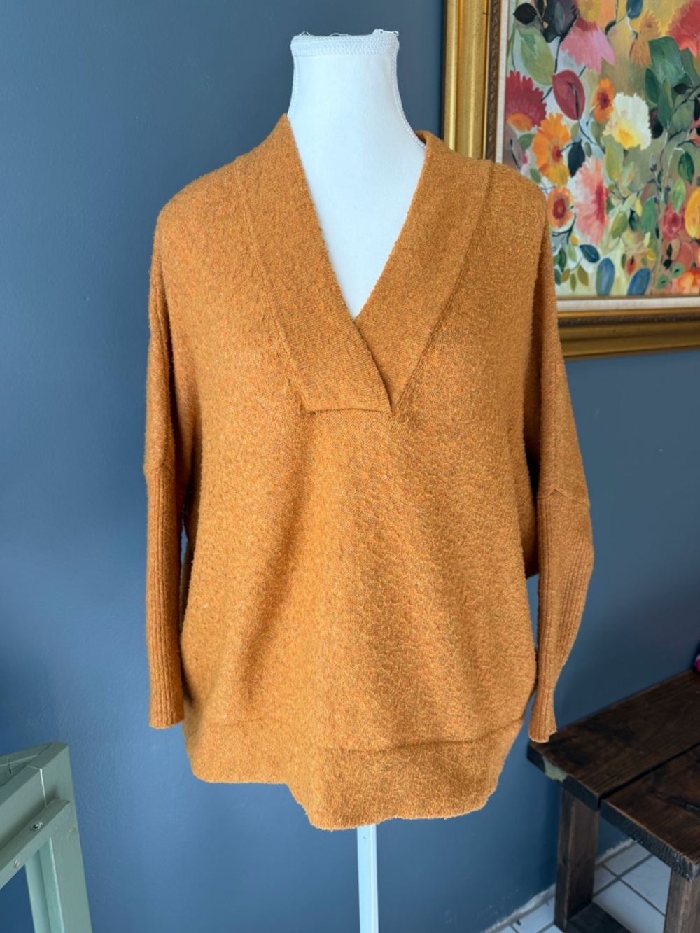 Anthropologie Burnt Orange V-Neck Oversized Sweater